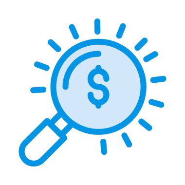 Beyaz arka plan, vektör, illüstrasyon izole doları sembolü düz simgesi olan Büyüteç