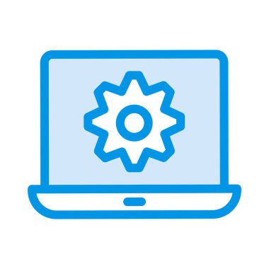 Beyaz arka plan, vektör, illüstrasyon izole vites düz simgesi ile dizüstü bilgisayar