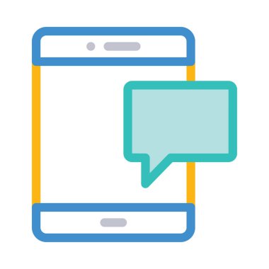 konuşma balonu ile Smartphone ekran düz beyaz arka plan, vektör, illüstrasyon izole simgesi