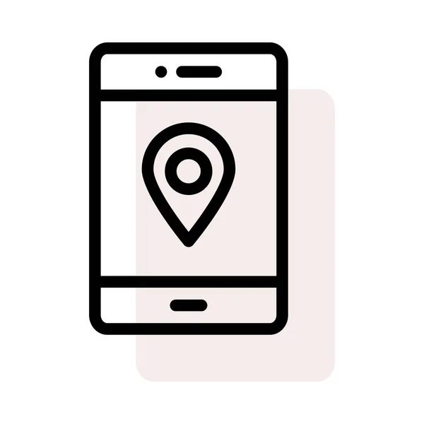 Pantalla Del Teléfono Inteligente Con Mapa Puntero Icono Plano Aislado — Vector de stock