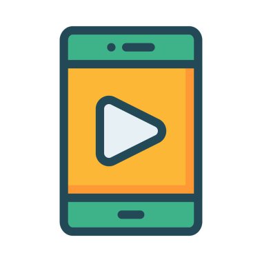 Smartphone ekran ile oyun düğme düz simgesi beyaz arka plan, vektör, illüstrasyon izole