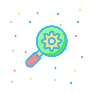 Beyaz arka plan, vektör, illüstrasyon izole vites düz simgesi olan cam büyütme