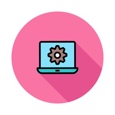 Beyaz arka plan, vektör, illüstrasyon izole vites düz simgesi ile dizüstü bilgisayar