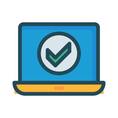 Beyaz arka plan, vektör, illüstrasyon izole onay düğmesini düz simgesi ile dizüstü bilgisayar