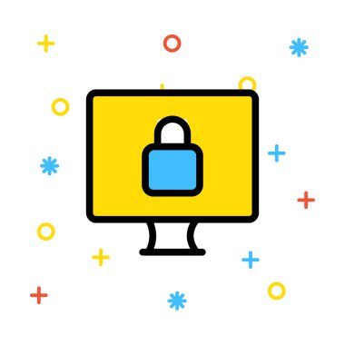 bilgisayar monitörü kilit simge vektör çizim ile 