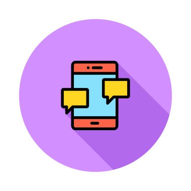 Sohbet konuşma balonları ile smartphone düz simgesi beyaz arka plan, vektör, illüstrasyon izole