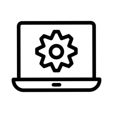 Beyaz arka plan, vektör, illüstrasyon izole vites düz simgesi ile dizüstü bilgisayar