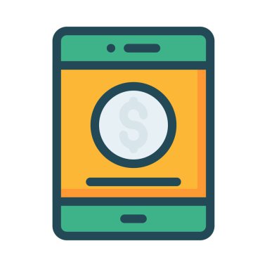 Beyaz arka plan, vektör, illüstrasyon izole doları sembolü düz simgesi ile Smartphone ekran