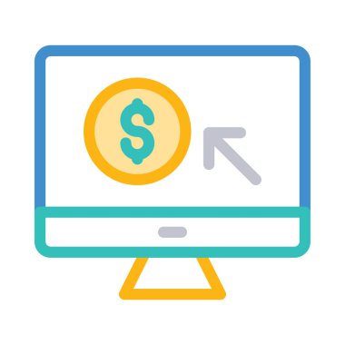 bilgisayar ekranı doları sembolü düz stil ikonu, vektör çizim ile 