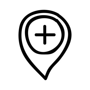 Hastane harita işaretçi düz simgesi, vektör, illüstrasyon