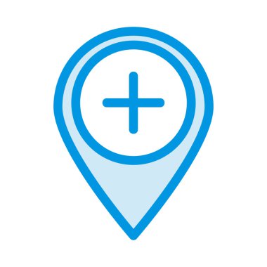 Hastane harita işaretçi düz simgesi, vektör, illüstrasyon