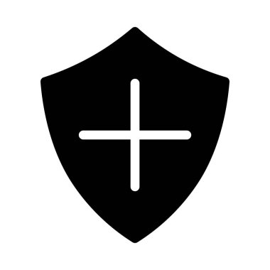 Tıbbi düz simgesi, vektör, illüstrasyon çapraz ile kalkan