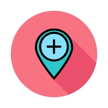 Hastane harita işaretçi düz simgesi, vektör, illüstrasyon