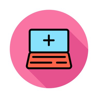 dizüstü ekran düz simgesi, vektör, illüstrasyon çapraz tıp ile