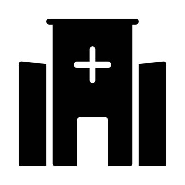 Hastane düz simgesi beyaz arka plan, vektör, illüstrasyon izole 