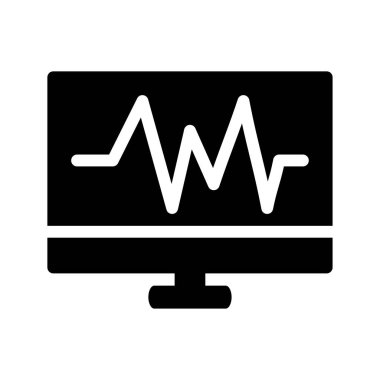 bilgisayar ekranı kardiyogram düz simgesi, vektör, illüstrasyon