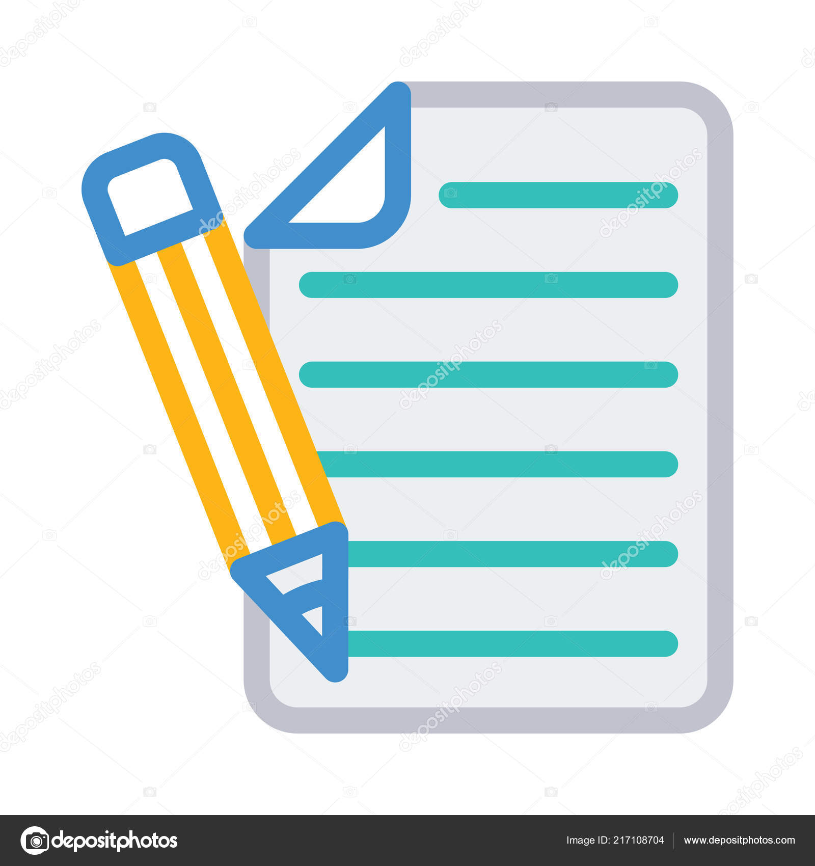 Paper Document Pen Flat Icon Isolated White Background Vector