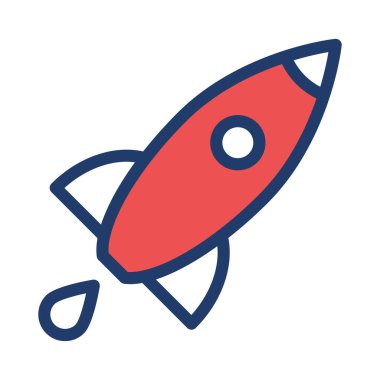 uzay roketi, başlangıç düz simgesi beyaz arka plan, vektör, illüstrasyon izole