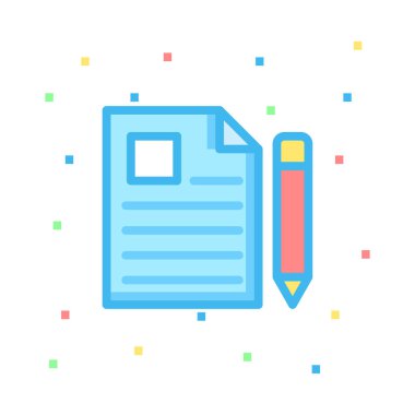 Kağıt belge beyaz arka plan, vektör, illüstrasyon izole kalem düz simgesi ile