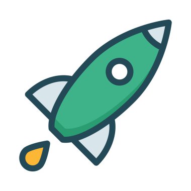 uzay roketi, başlangıç düz simgesi beyaz arka plan, vektör, illüstrasyon izole