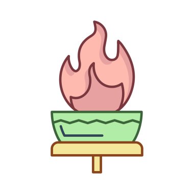 Olimpiyat meşalesinin meşale düz simgesi beyaz arka plan, vektör, illüstrasyon izole  