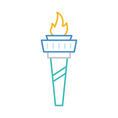 Cep feneri ile Olimpiyat ateşi düz simgesi beyaz arka plan, vektör, illüstrasyon izole