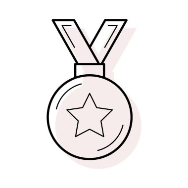 Spor ödül madalya düz simgesi beyaz arka plan, vektör, illüstrasyon izole  