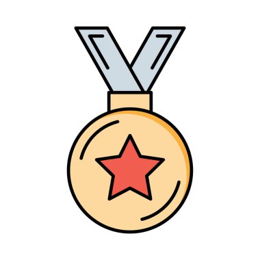 Spor ödül madalya düz simgesi beyaz arka plan, vektör, illüstrasyon izole  