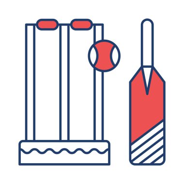 kriket sopasıyla topu ve küçük kapı düz simgesi beyaz arka plan, vektör, illüstrasyon izole olan  