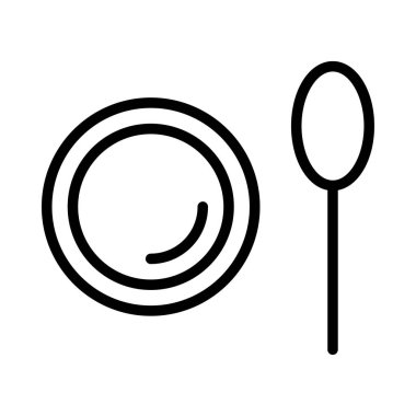 Restoran tabak kaşık düz simgesi, vektör, illüstrasyon 