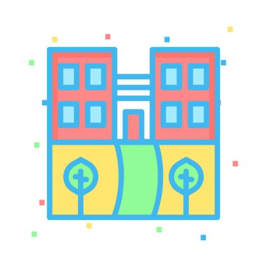 Otel binası düz simgesi, vektör, illüstrasyon