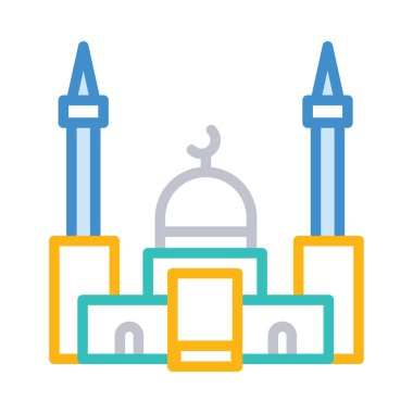 Müslüman dua cami düz simgesi, vektör, illüstrasyon 