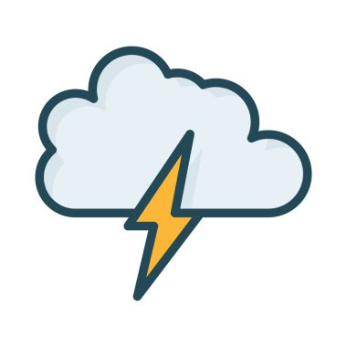 gök gürültüsü bulut yıldırım düz simgesi, vektör, illüstrasyon