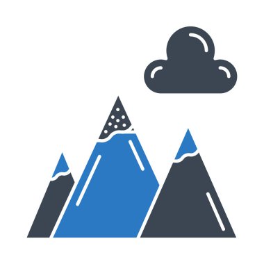 Beyaz arka plan, vektör, illüstrasyon izole bulut düz simgesi olan dağlar