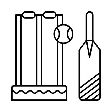 kriket sopasıyla topu ve küçük kapı düz simgesi beyaz arka plan, vektör, illüstrasyon izole olan  