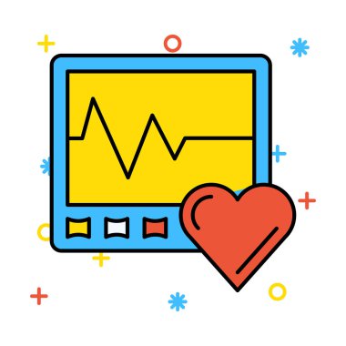 bilgisayar ekranı kardiyogram düz simgesi, vektör, illüstrasyon