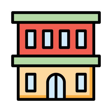 Otel binası düz simgesi, vektör, illüstrasyon