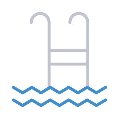 Yüzme Havuzu merdiven düz simgesi, vektör, illüstrasyon