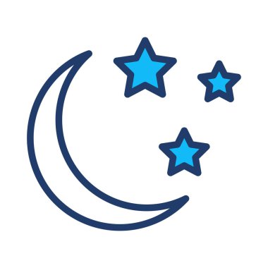 gece ile ay yıldız düz simgesi, vektör, illüstrasyon 