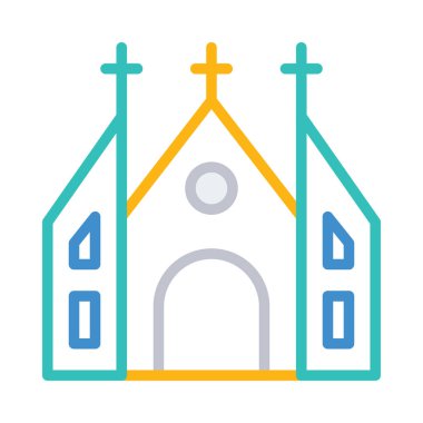 Katolik Kilisesi inşaat düz simgesi, vektör, illüstrasyon  