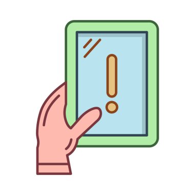 el tutma tablet ekran düz simgesi beyaz arka plan, vektör, illüstrasyon izole üzerinde uyarı işareti olan