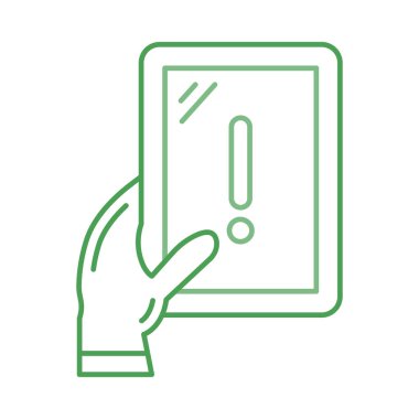 el tutma tablet ekran düz simgesi beyaz arka plan, vektör, illüstrasyon izole üzerinde uyarı işareti olan