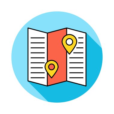 konumu pimleri harita düz simgesi, vektör, illüstrasyon 