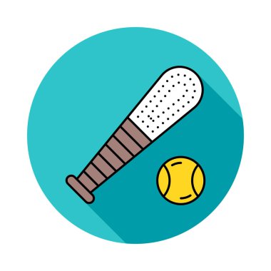 beysbol sopası ile topu düz simgesi beyaz arka plan, vektör, illüstrasyon izole