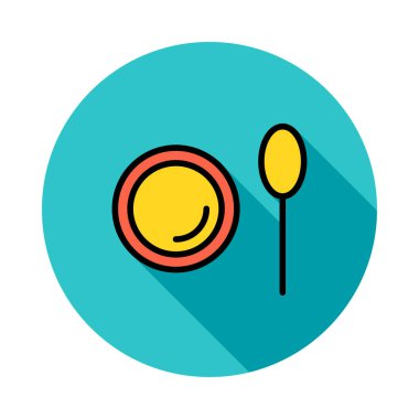 Restoran tabak kaşık düz simgesi, vektör, illüstrasyon 