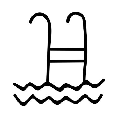 Yüzme Havuzu merdiven düz simgesi, vektör, illüstrasyon