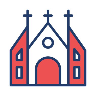 Katolik Kilisesi inşaat düz simgesi, vektör, illüstrasyon  