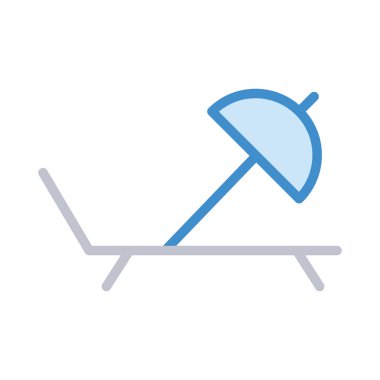 şemsiye şezlong düz simgesi, vektör, illüstrasyon