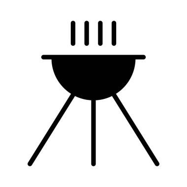 Izgara Barbekü yemek düz simgesi, vektör, illüstrasyon