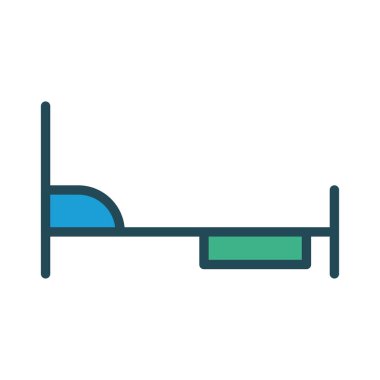 Motel uyku yatak düz simgesi, vektör, illüstrasyon 